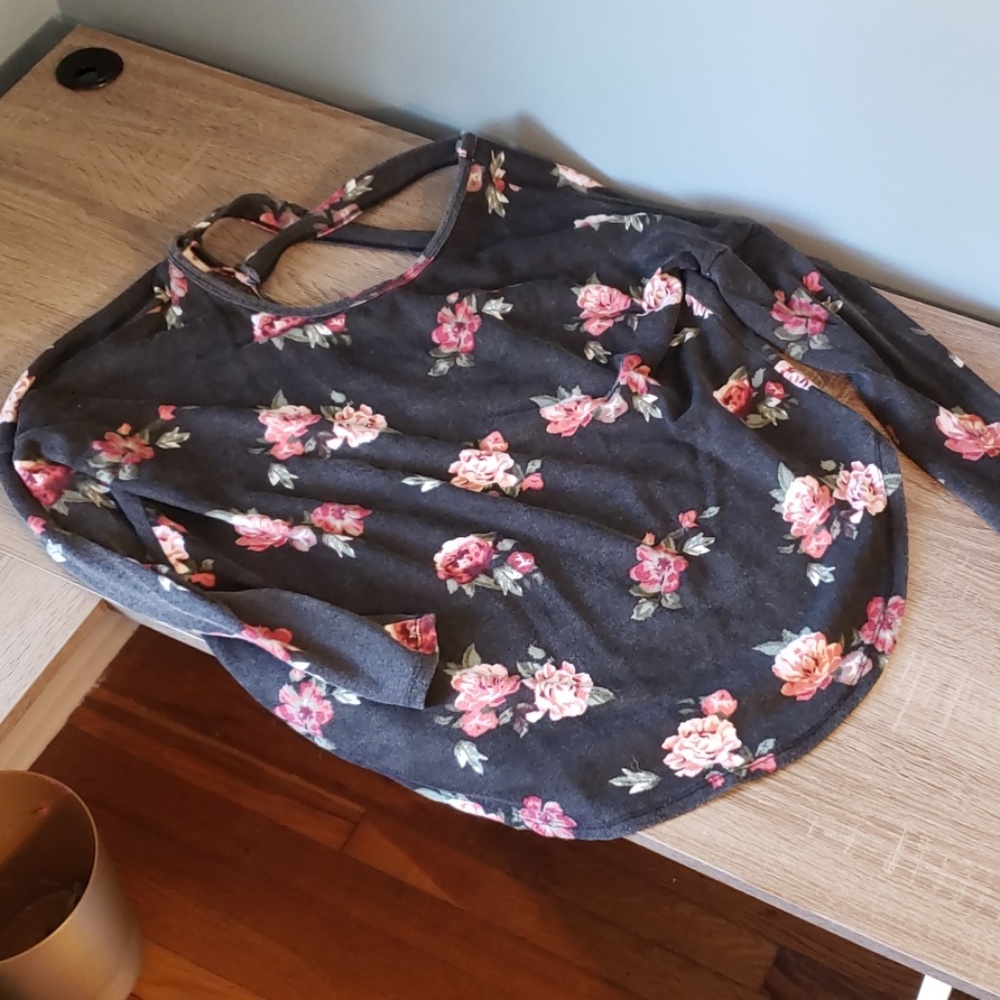 Black and Red Floral Top with Crisscross Back